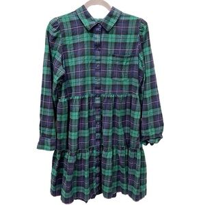 Crown & Ivy Dress Women's Large Long Sleeve Plaid Boyfriend Dress Tartan Preppy